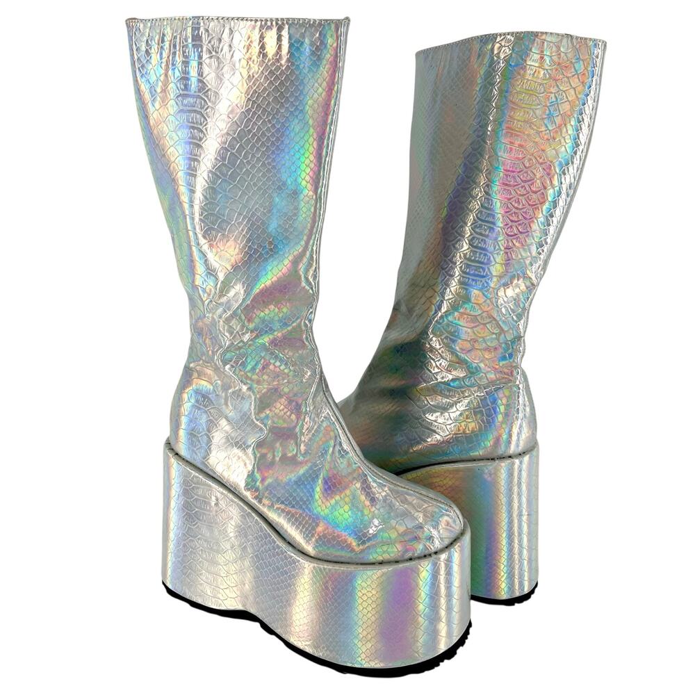 Silver holographic platform boots 500-Amara Ellie size 7